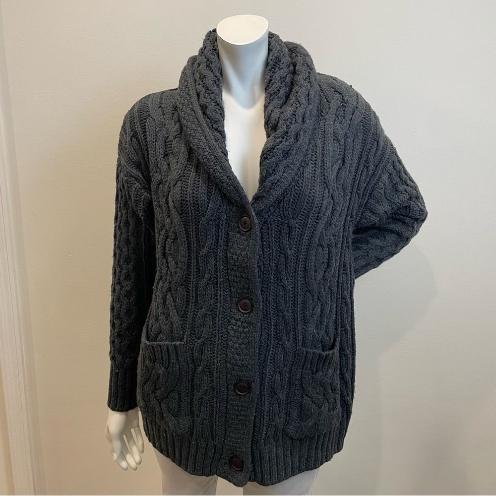 SKULL CASHMERE Dark Gray Chunky Cable Knit Cardigan Grandpa Sweater